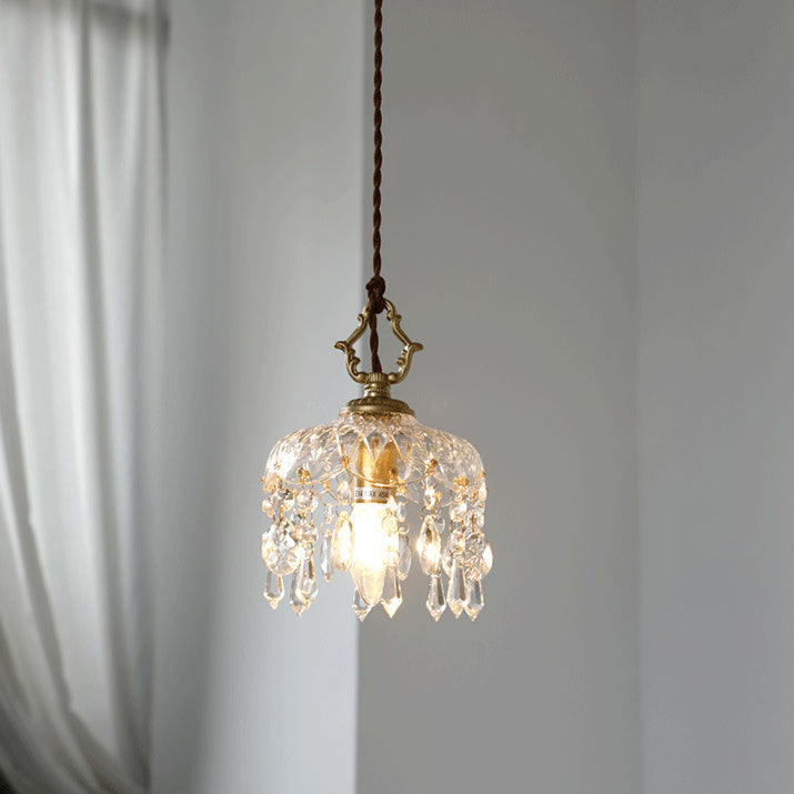 Vintage Copper Crystal Pendant Light E14 LED - Wildoxy