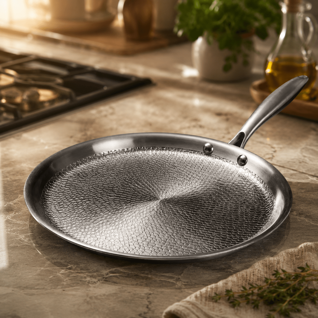 Hand-Hammered Finish Crepe Pan — Titanium Construction