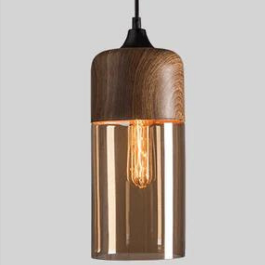 E27-hanglamp — verstelbaar glas, metaal met houtlook