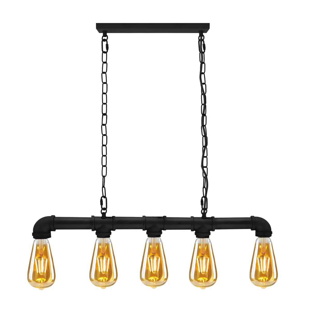 Industriële steampunk-hanglamp van waterleidingbuizen, koper en ijzer, 110cm