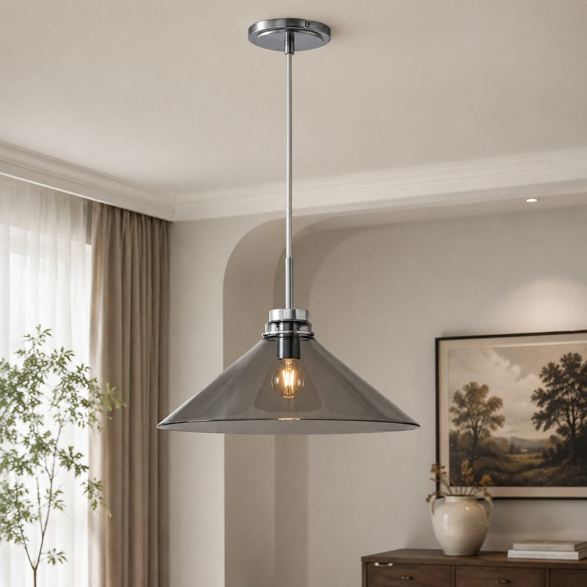 Kegelförmige Pendelleuchte — dimmbarer Landhausstil