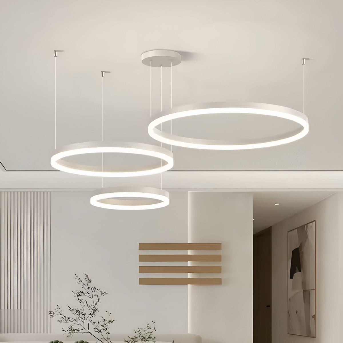 Lámpara colgante LED de aros — Diseño regulable de múltiples círculos
