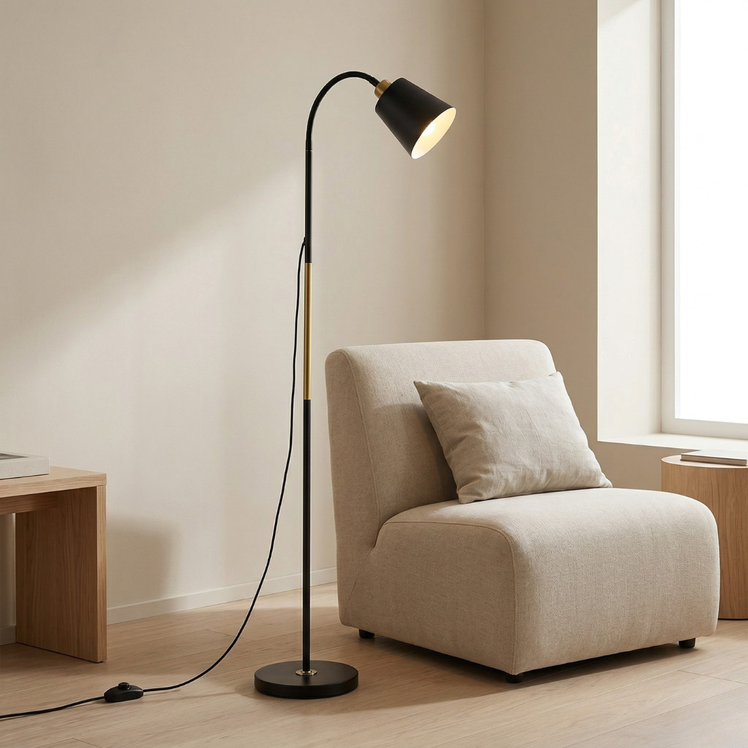 Contemporary Floor Lamp — Adjustable Pivoting Head, LED Illumination