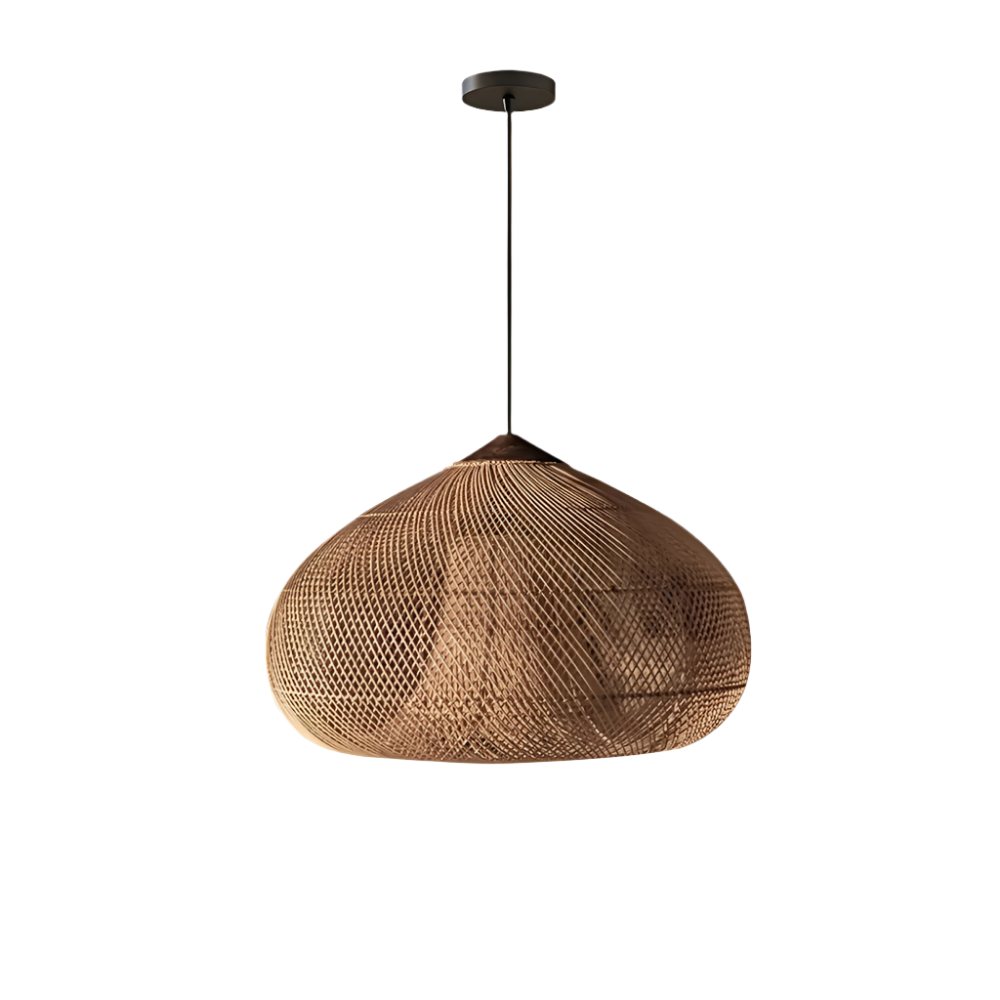 Lampă suspendată din ratan, lucrată manual - decor Japandi boho