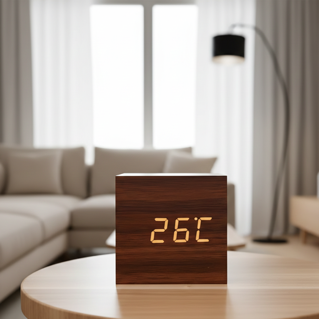 Reloj despertador LED cúbico - pantalla digital compacta, temporizador de mesita de noche