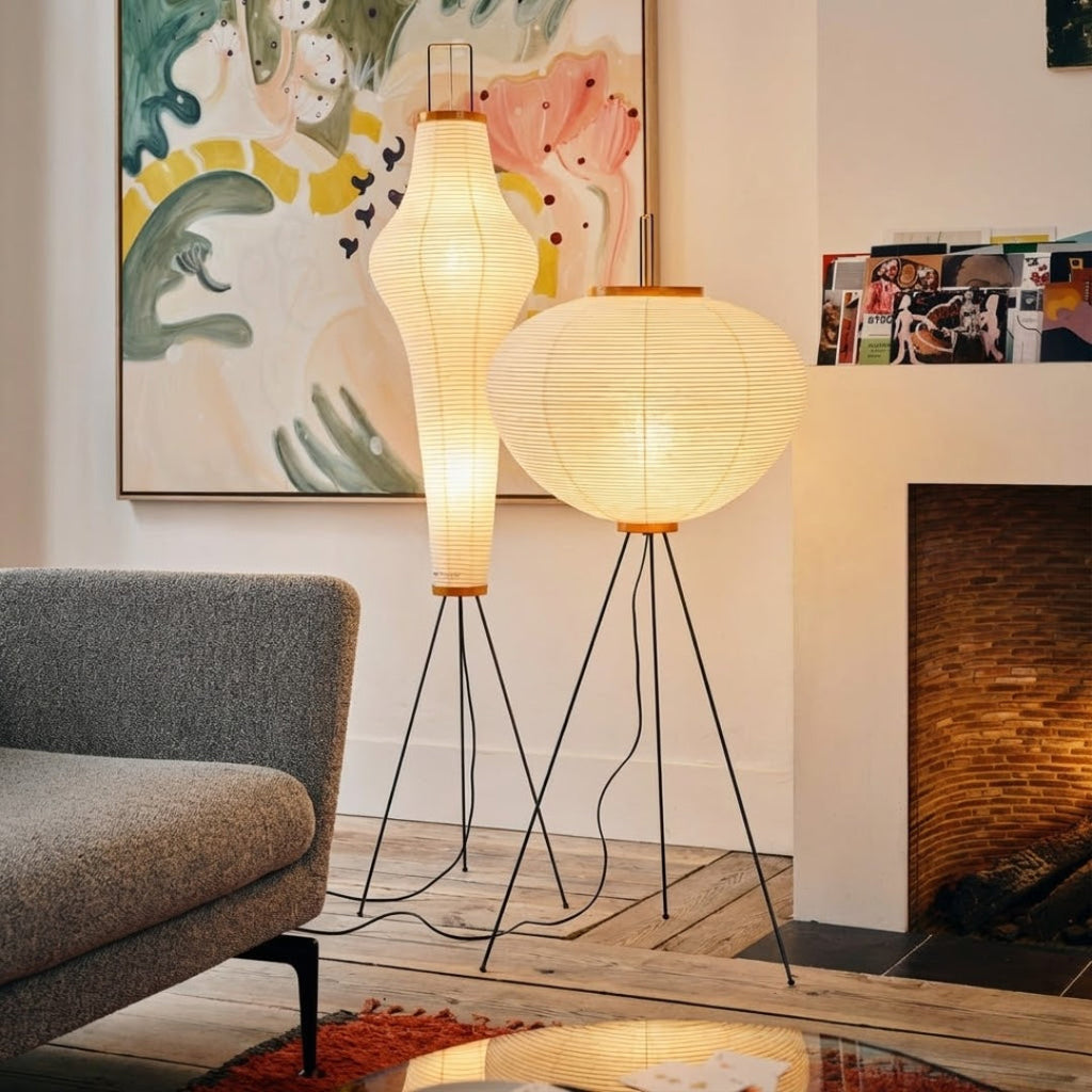 Japanese Style Sculptural Floor Lamp — Layered Rice Paper Shade