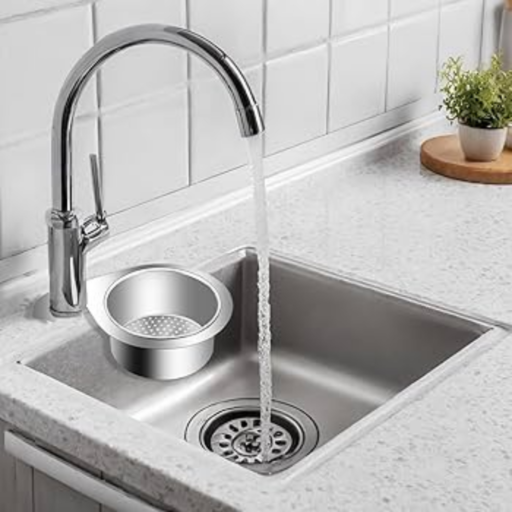 Colador de fregadero de acero inoxidable — desagüe sin obstrucciones