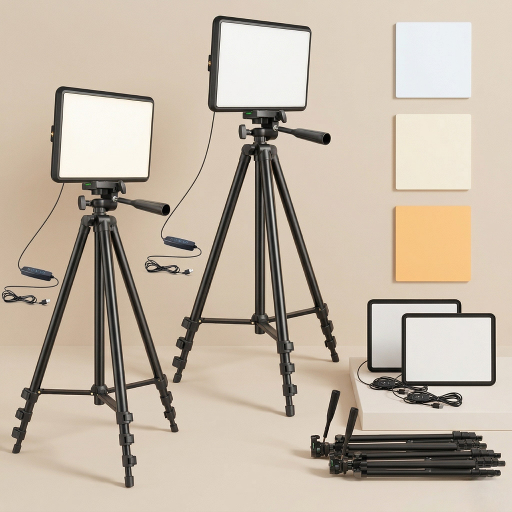 Doppeltes LED-Videoleuchten-Set – USB-betrieben, 2800K–6500K einstellbar, zwei ausziehbare Dreibeinstative