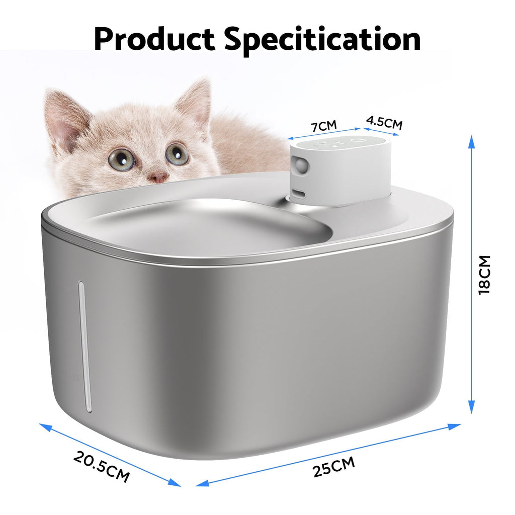 Fuente inteligente de acero inoxidable de 4L para mascotas — Filtro inalámbrico, bomba silenciosa