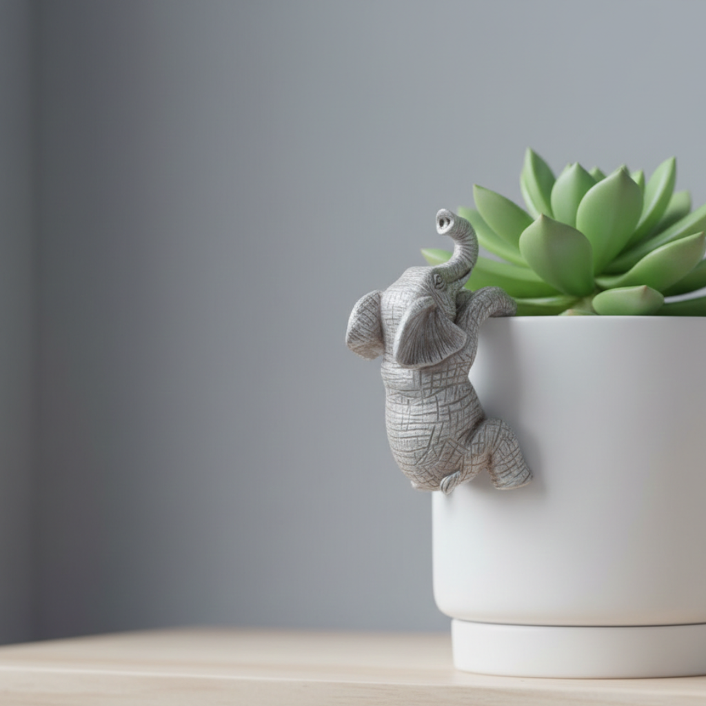 Verspielte Skulptur eines Elefanten in Kletterpose — Zur Wandmontage oder freistehenden Aufstellung
