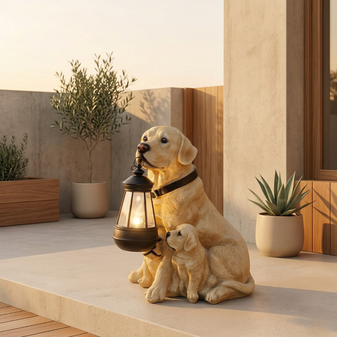 Decorazione da giardino a forma di cucciolo giocoso alimentata a energia solare — design con luce notturna