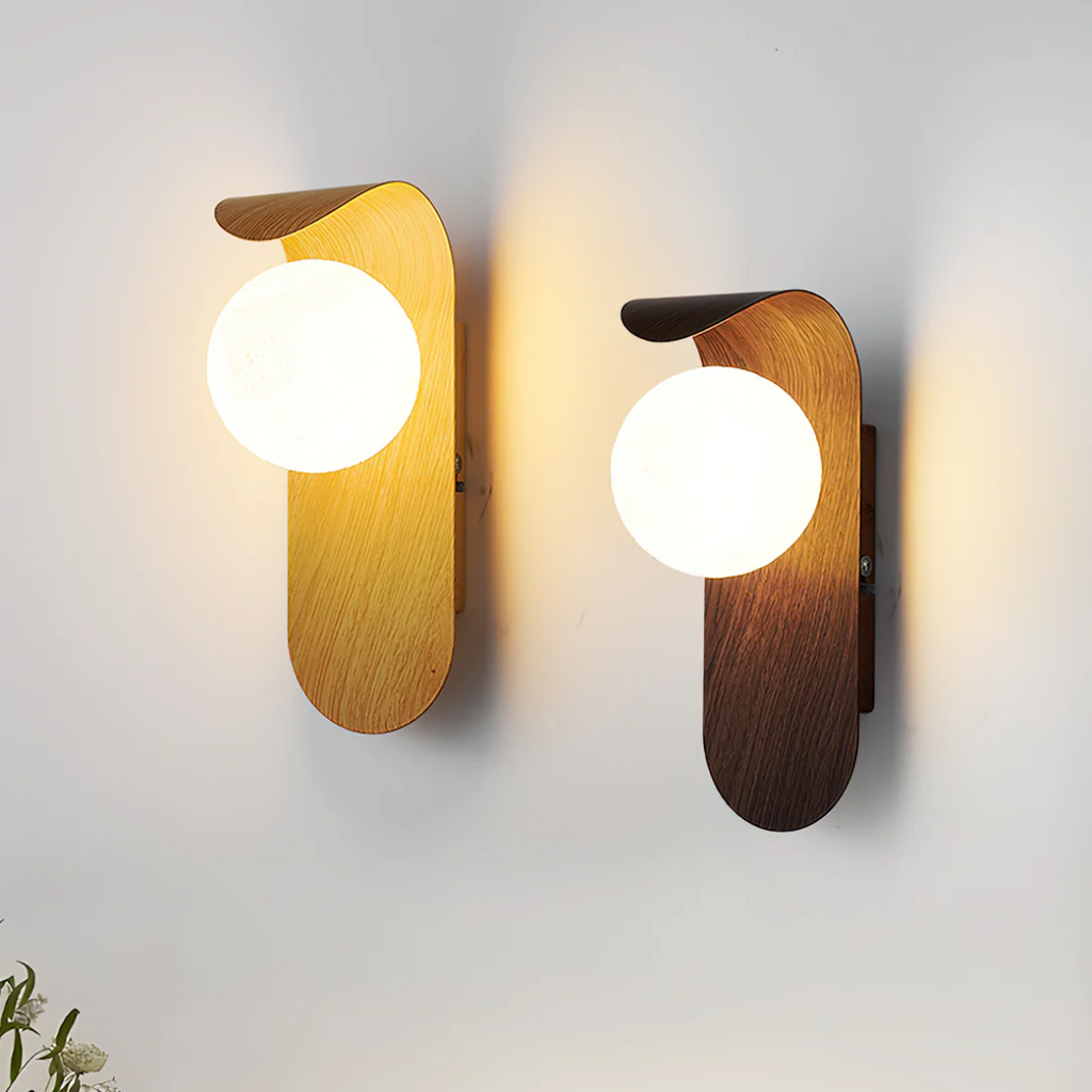 Lampă de perete tip glob din lemn, stil scandinav - 1 sursă de lumină, LED de 25cm