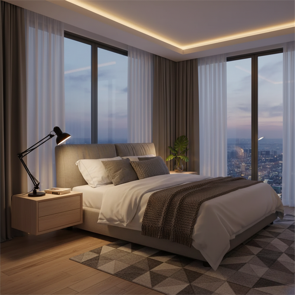 Contemporary Black Swing-Arm Table Lamp — Adjustable Lighting