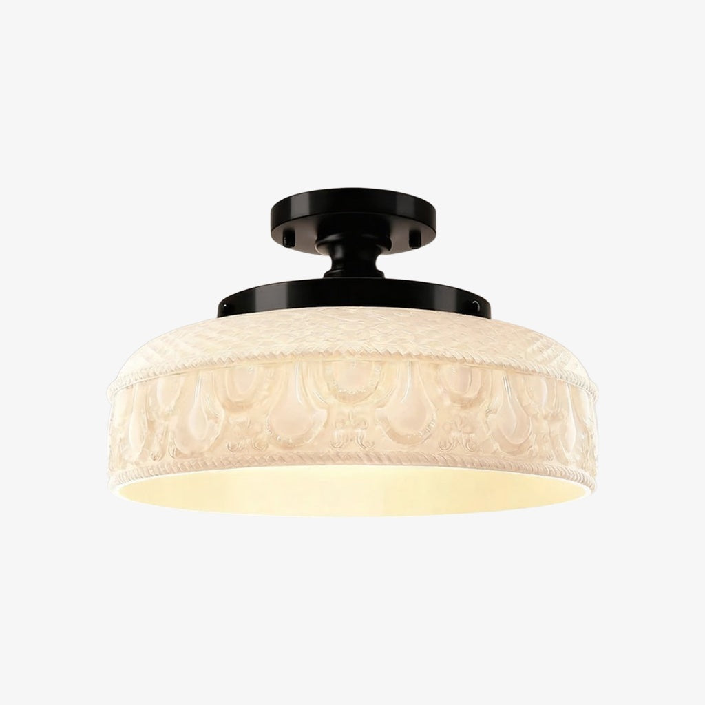 Plafonieră din sticlă striată — corp metalic elegant