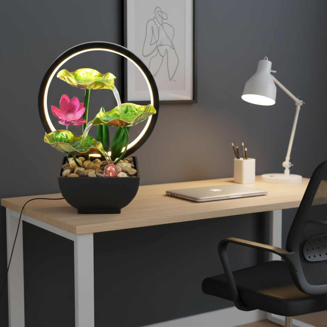 מזרקת LED שולחנית המופעלת באמצעות USB - מפל מים עדין, זוהר LED חמים
