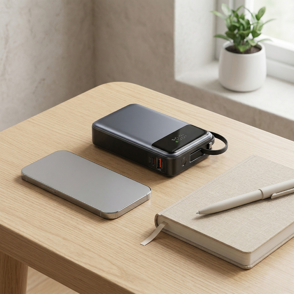 Vention 65W tragbare Powerbank — 20000mAh Kapazität, integriertes USB-C-Kabel
