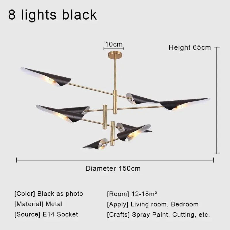 Astra Horizon Contemporary Chandelier — Black Driftwood Shading, Brass Structural Details