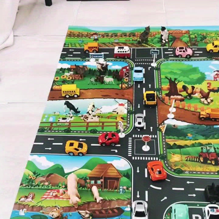 農場交通プレイマット 100 x 130 cm - 滑り止め、知育用