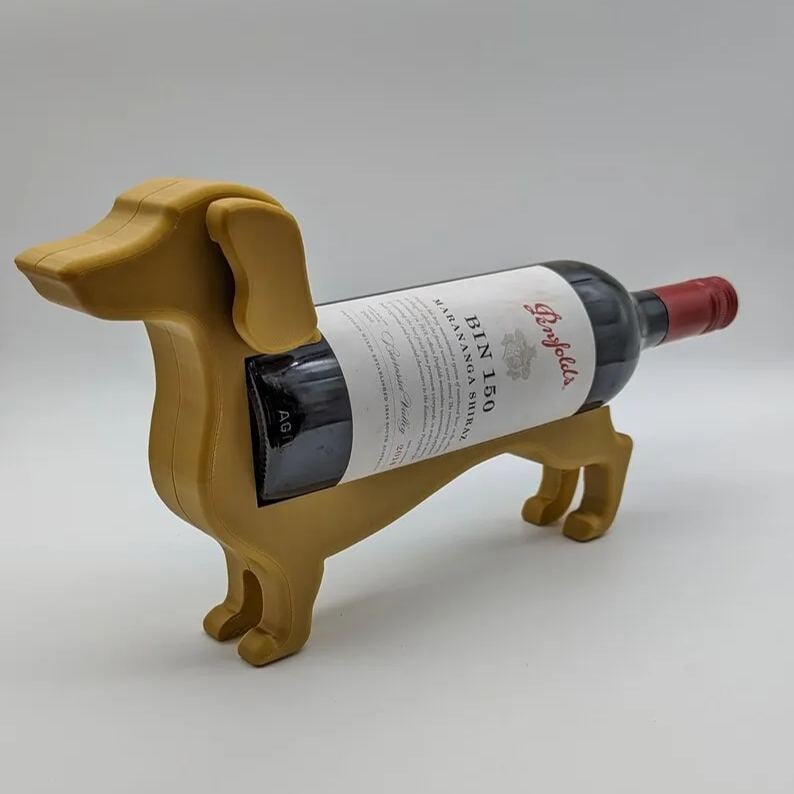 Botellero de resina con forma de perro salchicha, negro/gris/violeta/rojo/amarillo/azul