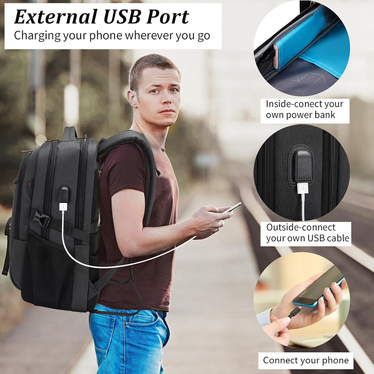 Vattentät laptopryggsäck — USB-laddning, för laptop på 33–43 cm