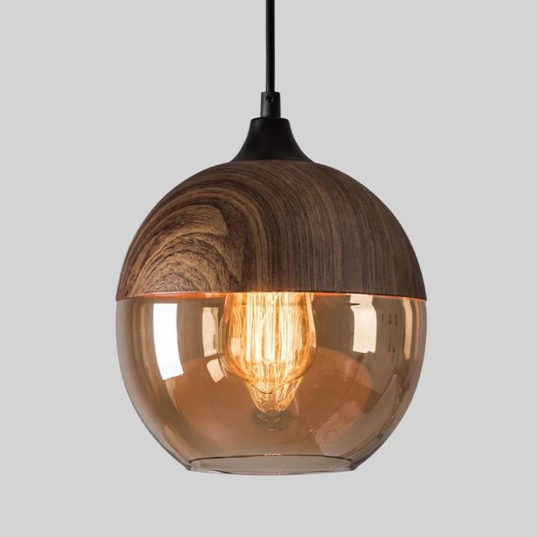 E27-hanglamp — verstelbaar glas, metaal met houtlook