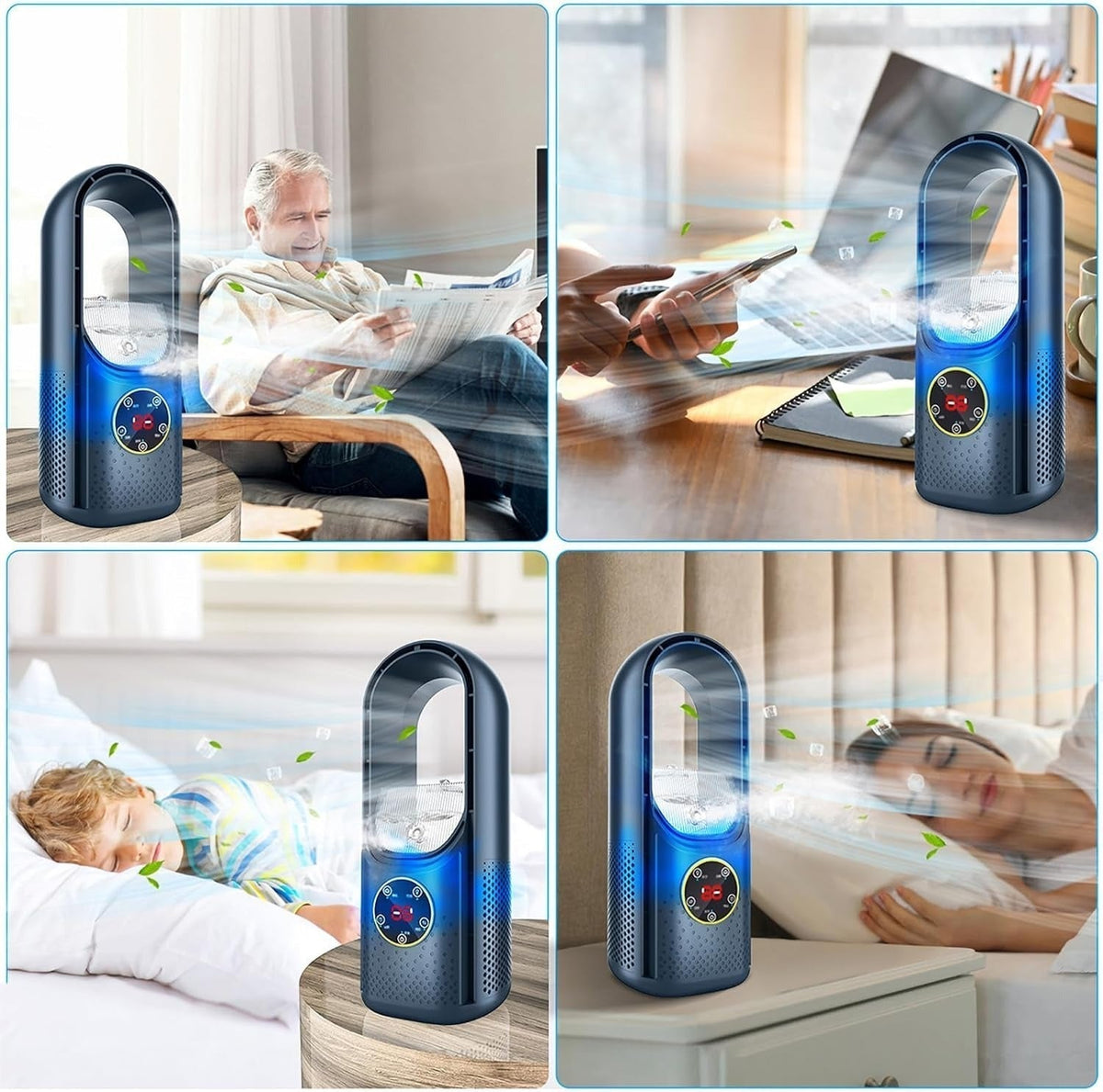 Kabelloser kompakter Luftkühler — Leiser USB-Ventilator, 100ml Tank