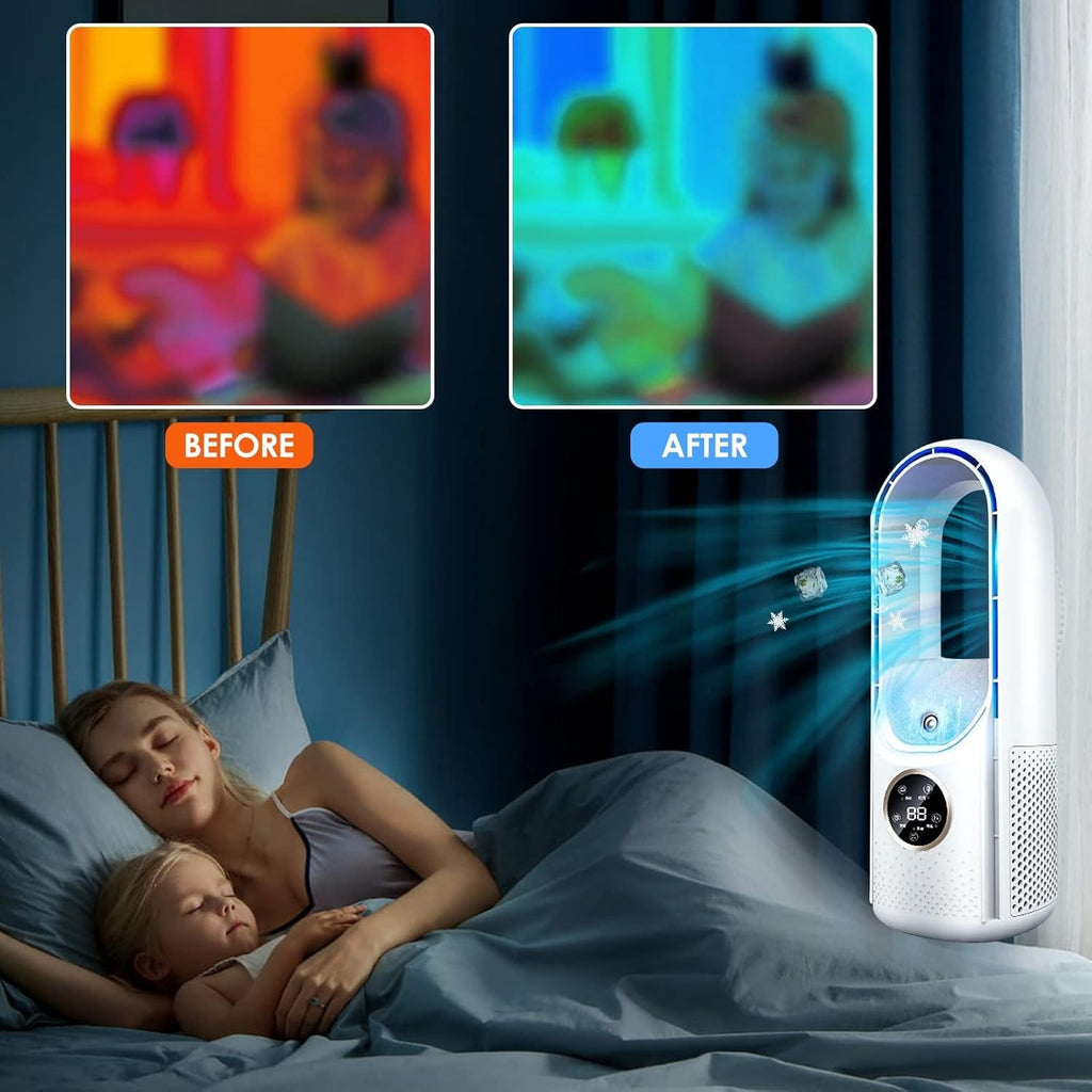 Kabelloser kompakter Luftkühler — Leiser USB-Ventilator, 100ml Tank