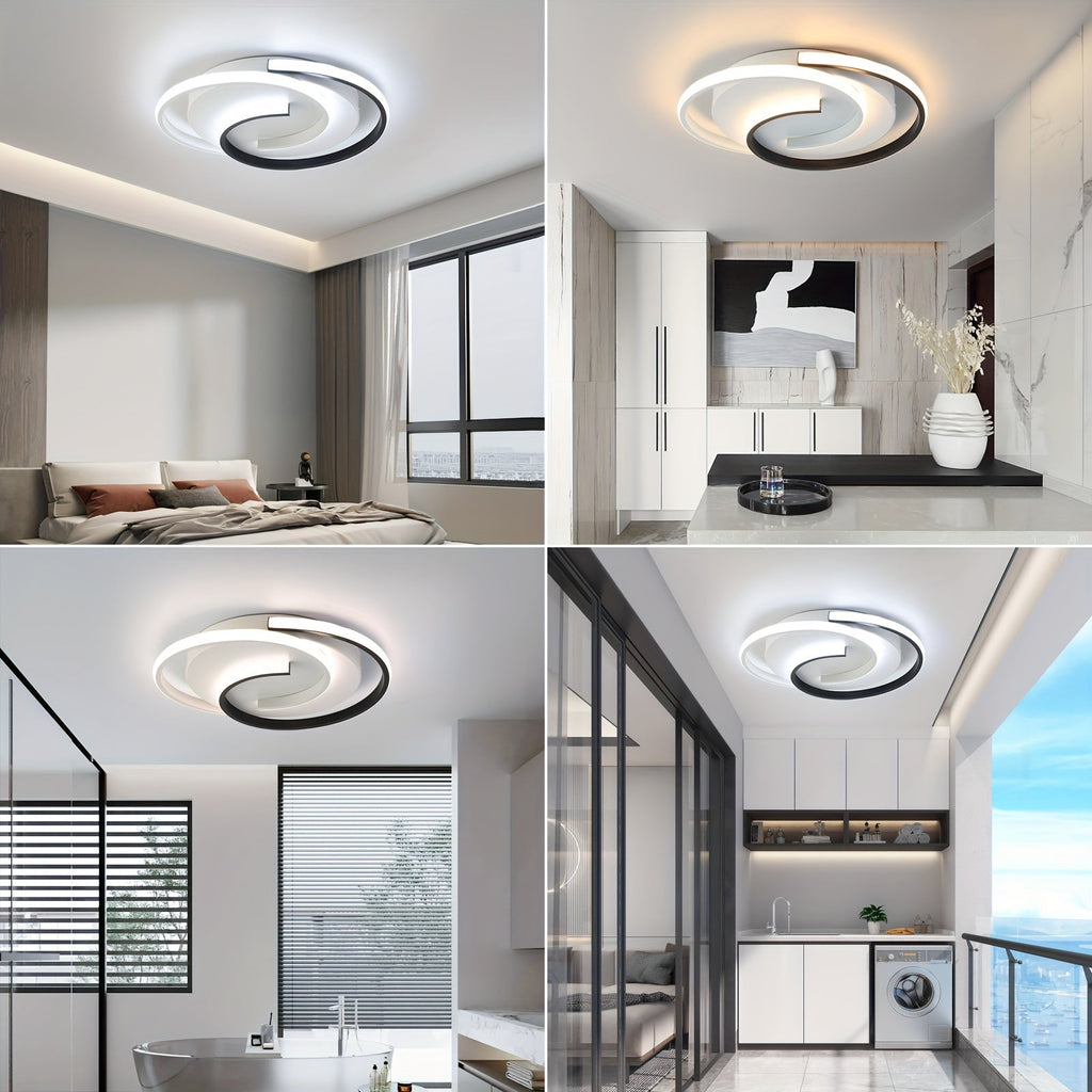 Modern LED Ceiling Light | Swirl Black & White Design | Wildoxy