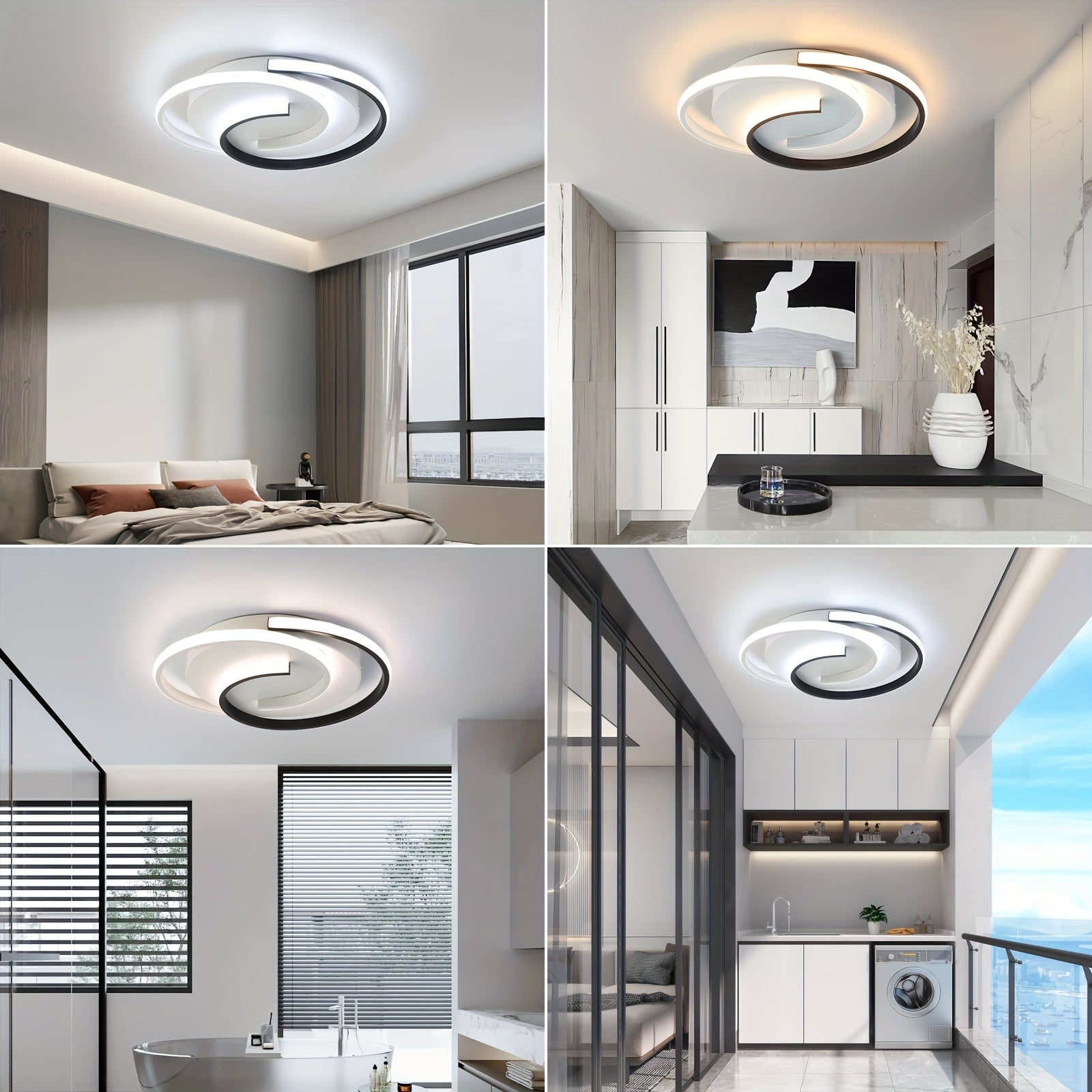 Modern LED Ceiling Light | Swirl Black & White Design | Wildoxy