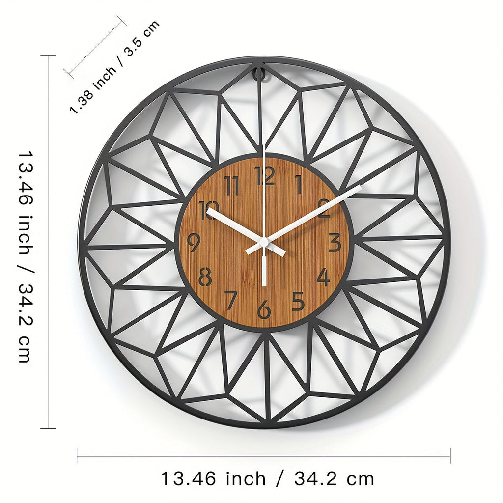Modern Metal Wall Clock | Wood Grain Centre Design | Wildoxy