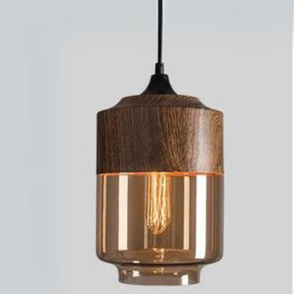 E27-hanglamp — verstelbaar glas, metaal met houtlook