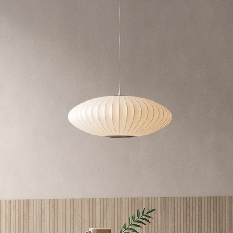 Dish-Shaped Pendant Lamp — White Fabric, 1 Light, 40/50/60 cm