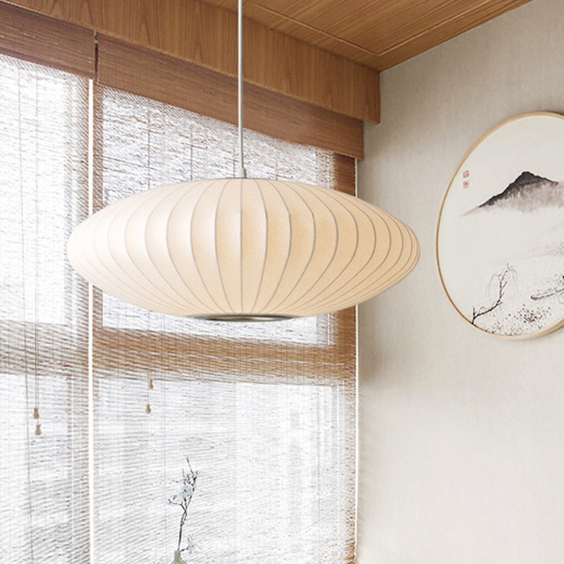 Dish-Shaped Pendant Lamp — White Fabric, 1 Light, 40/50/60 cm