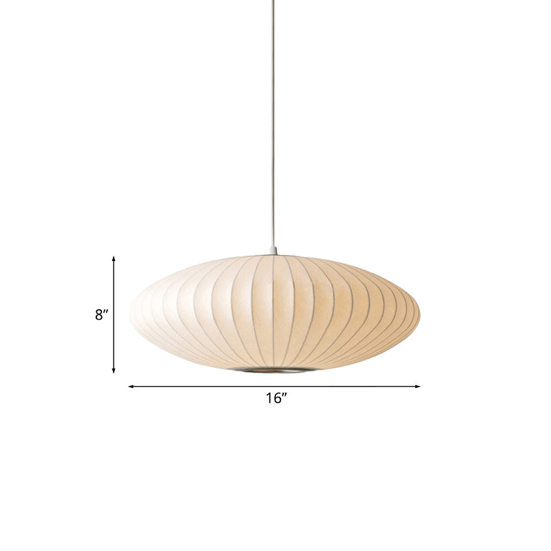 Dish-Shaped Pendant Lamp — White Fabric, 1 Light, 40/50/60 cm