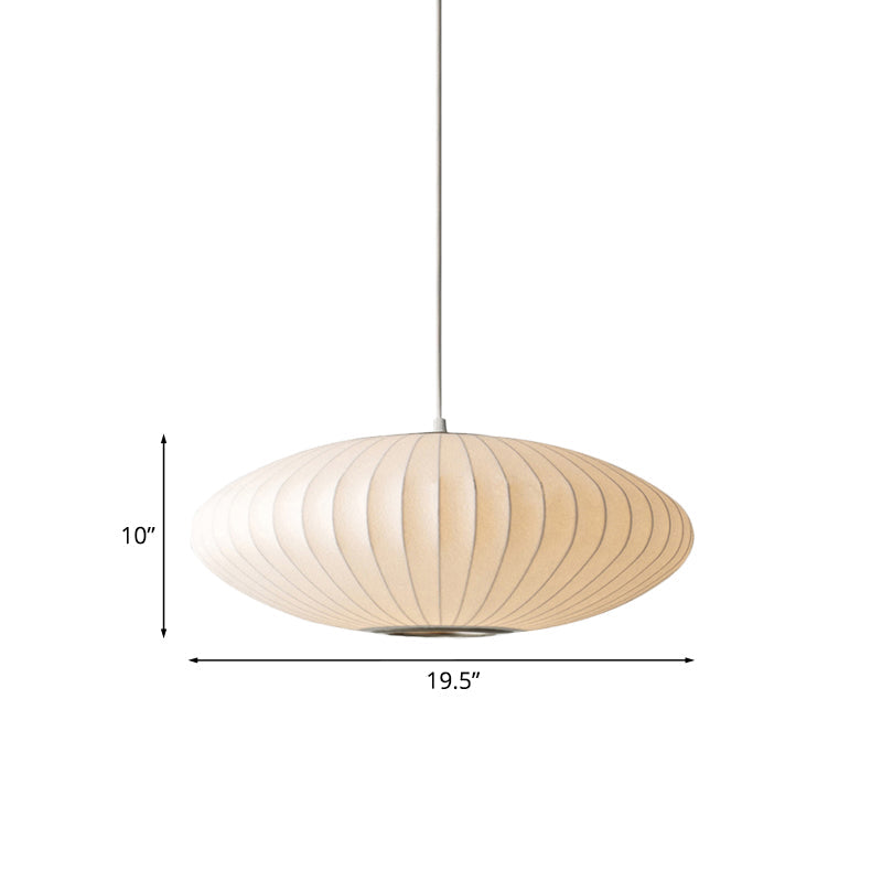 Dish-Shaped Pendant Lamp — White Fabric, 1 Light, 40/50/60 cm