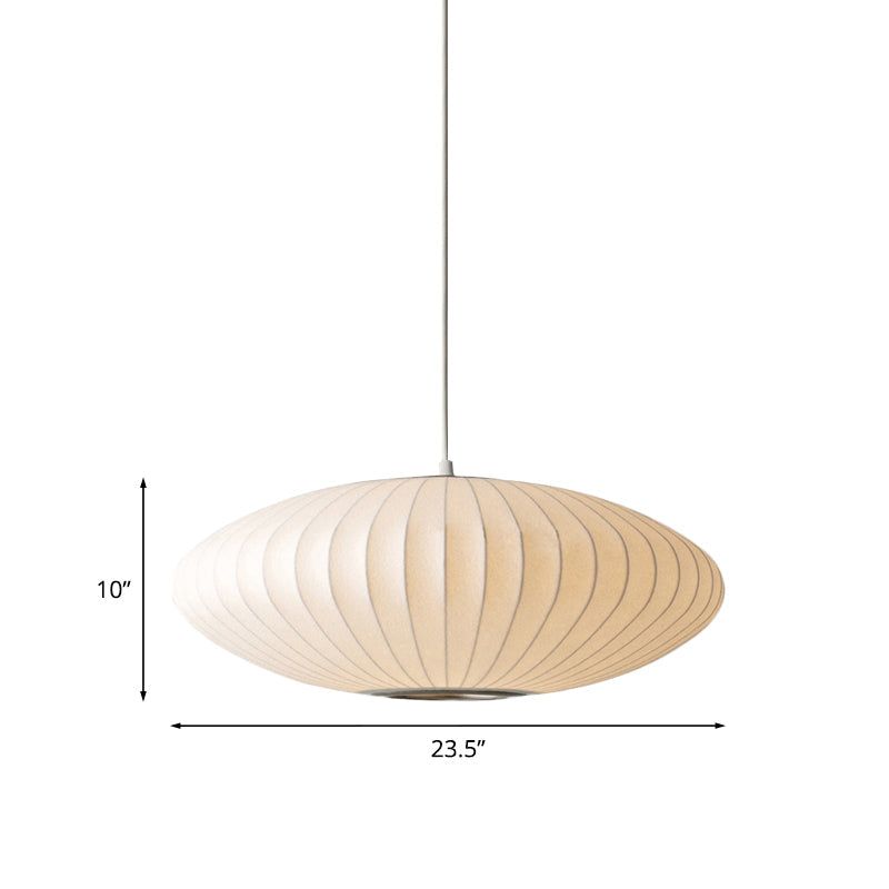 Dish-Shaped Pendant Lamp — White Fabric, 1 Light, 40/50/60 cm