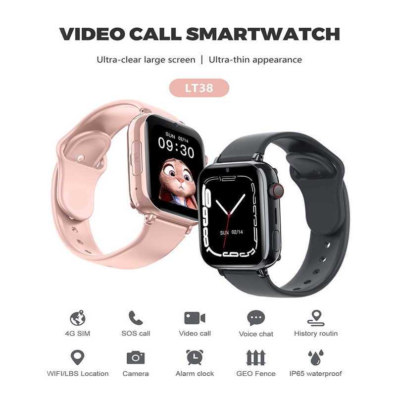 שעון חכם לילדים — שיחות וידאו 4G, מעקב GPS, ורוד, שחור ולבן