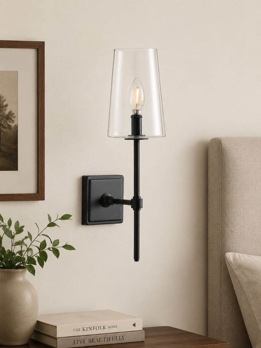 Wandlamp van helder glas — configuratie van één tot drie lampen
