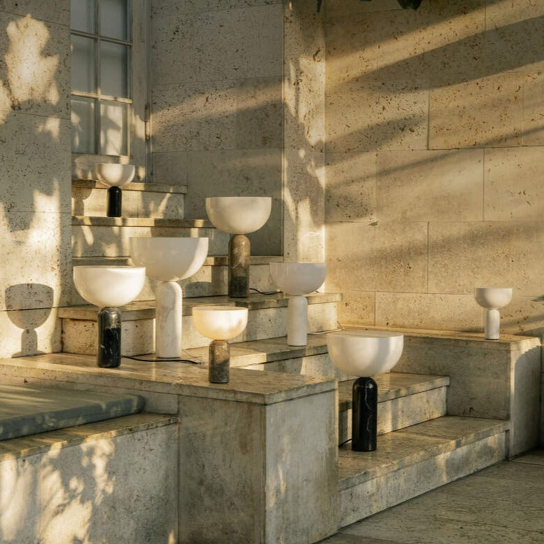 AureaStone Marble Lamp — Premium Fabric Shade, Natural Stone Base