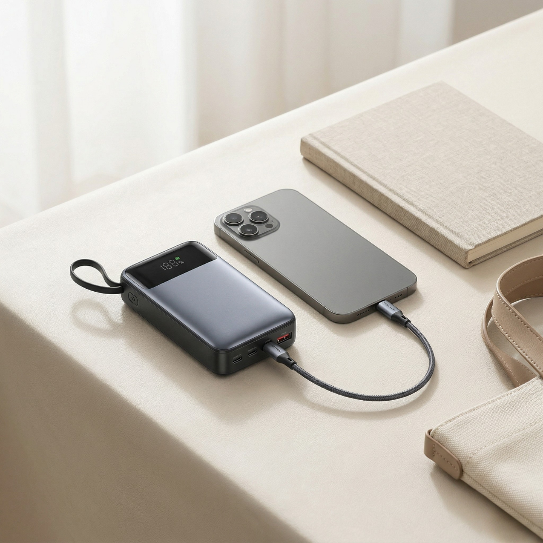 Vention 65W tragbare Powerbank — 20000mAh Kapazität, integriertes USB-C-Kabel