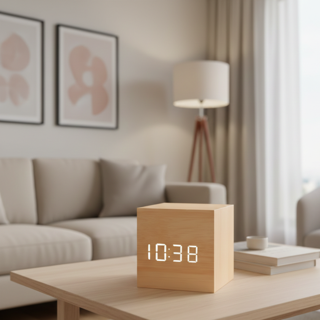 Reloj despertador LED cúbico - pantalla digital compacta, temporizador de mesita de noche