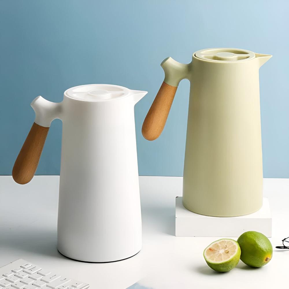 1-Liter Insulated Carafe — Double-Wall Wooden Handle