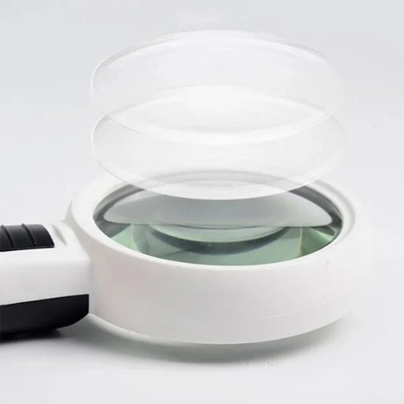 Opplyst leseforstørrelsesglass, 30x forstørrelse, LED-lys