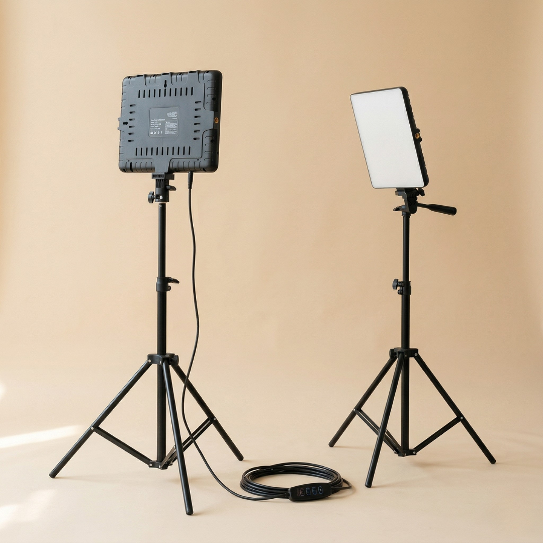 Doppeltes LED-Videoleuchten-Set – USB-betrieben, 2800K–6500K einstellbar, zwei ausziehbare Dreibeinstative