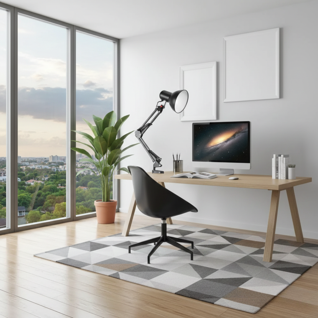 Contemporary Black Swing-Arm Table Lamp — Adjustable Lighting