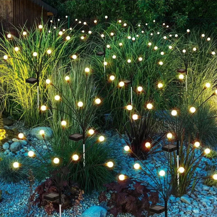 Ildflue-sollampe til haven - 20 LED-varmhvide lys, 33 cm