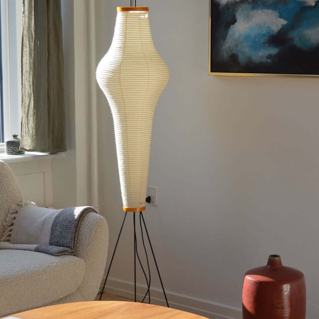 Japanese Style Sculptural Floor Lamp — Layered Rice Paper Shade