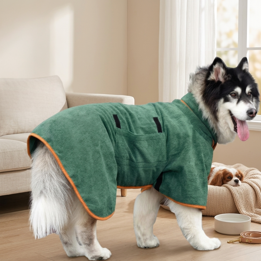 Kuscheliger Mikrofaser-Bademantel für Hunde — Schnelltrocknend, verstellbare Passform