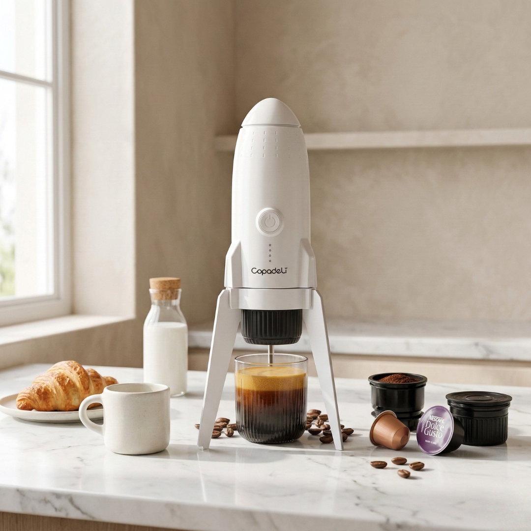 Cafetera espresso compacta con autocalentamiento — Compatible con café molido y cápsulas