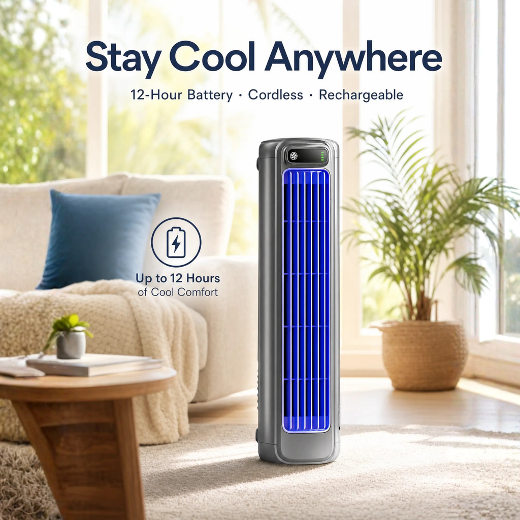 Ventilador portátil inalámbrico sin aspas — Silencioso, recargable, 12 horas